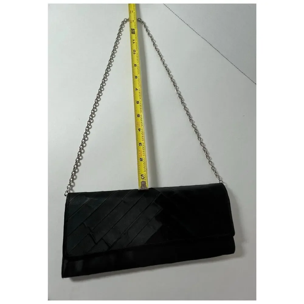 Aldo Formal Satin Clutch Shoulder Bag Black Pleated with Silver Chain
